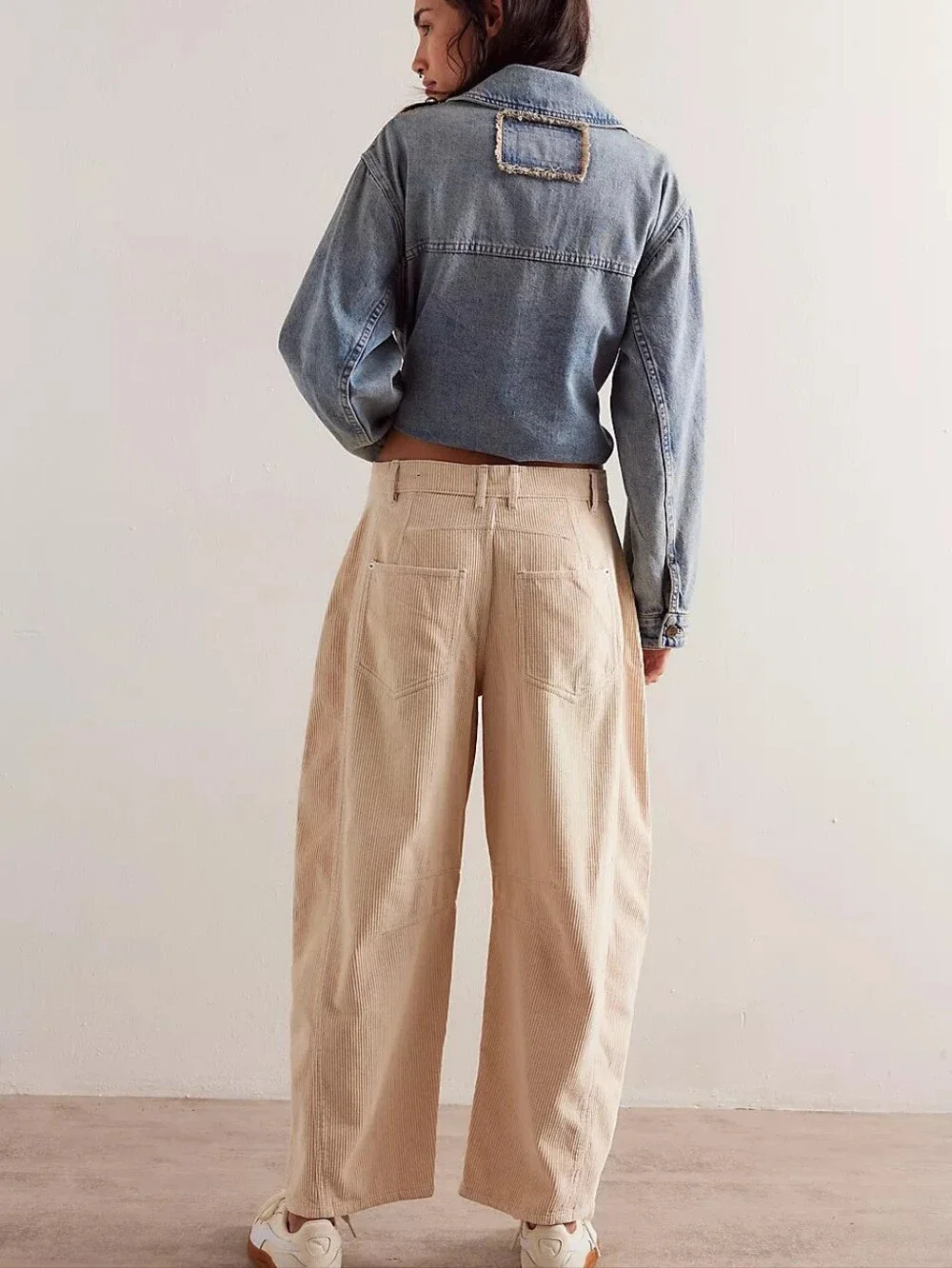 Free People We The Free Good Luck Mid-Rise Cord Barrel Pants Cream Beige Sz 31 - Picture 2 of 16